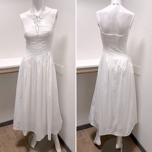 Reformation Kye Midi Dress in White with Custom Beaded front detail | Sz 6